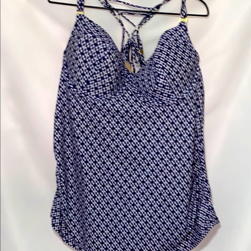 SWIM BY CACIQUE‎ Women's Blue Geo Patterned Swim Top.TRUE BUILT IN BRA SIZE 44DD